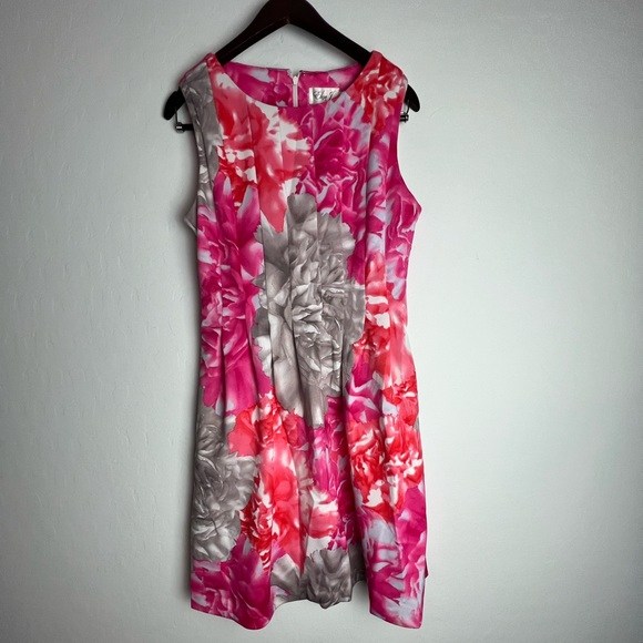 Sleeveless Pink and Gray Floral Print Dress - Eliza J print dress size 12 - Picture 1 of 7